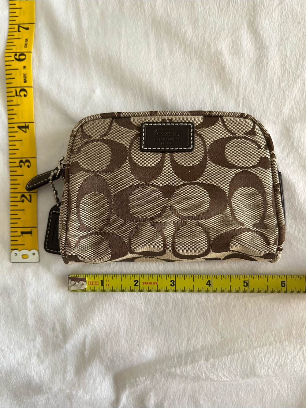 Coach Brown Signature Canvas Zip Cosmetic Pouch - Picture 2 of 7